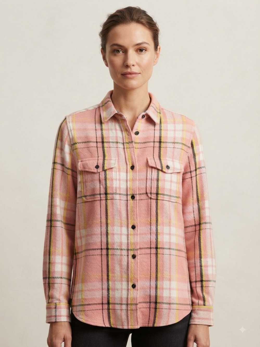 Outerknown Sz M-L Blanket Plaid Pink Organic Cotton Button Down Flannel Shirt
